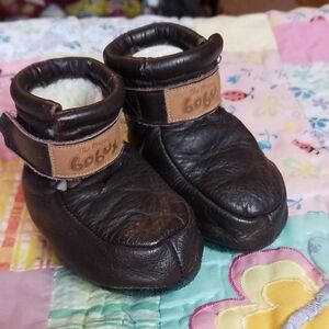 Bobux Dark Brown Soft Leather Baby Walker Shoes 0-6 Month Fully Fleece Lined